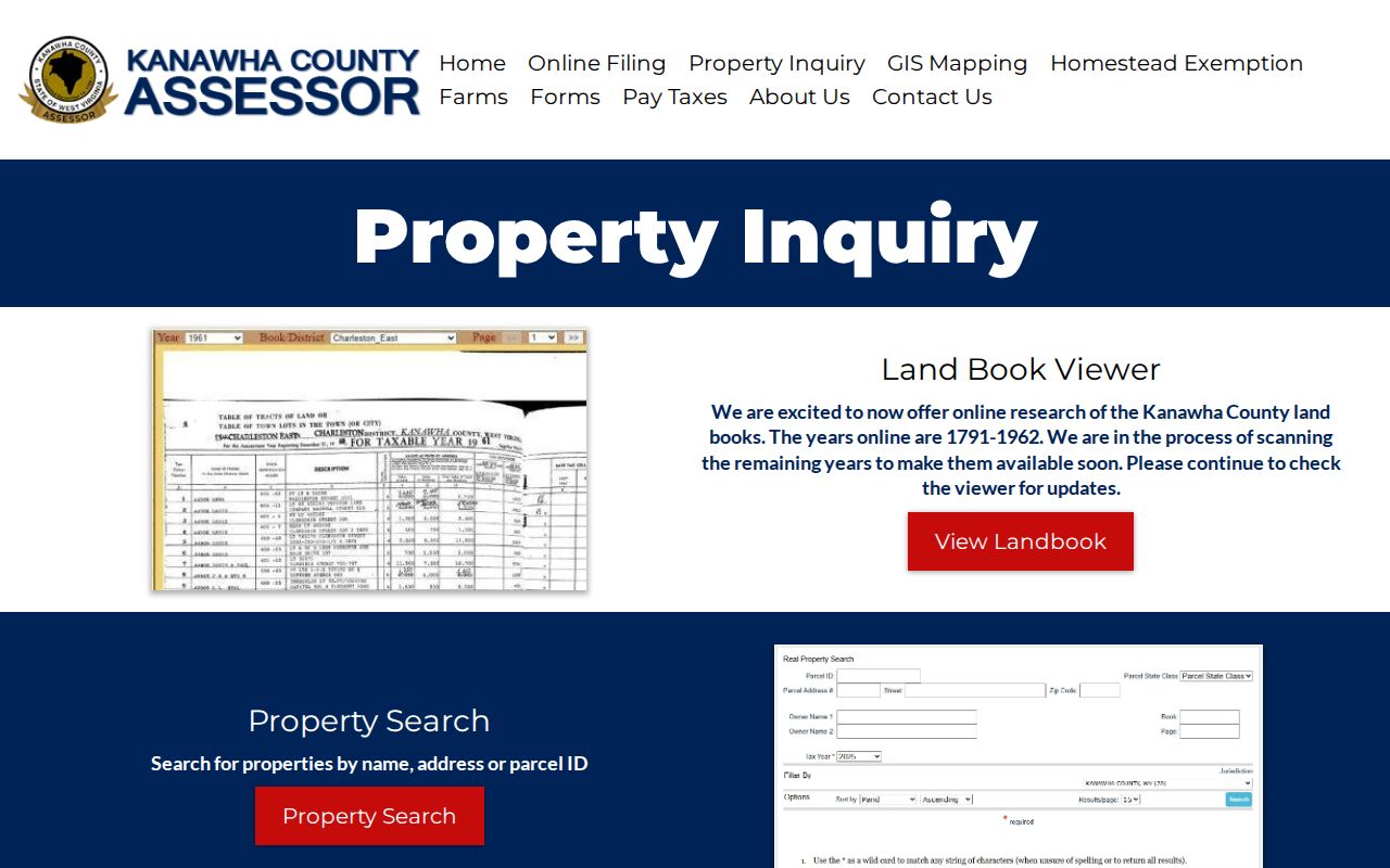 Charleston previous residents Kanawha assessor data inquiry